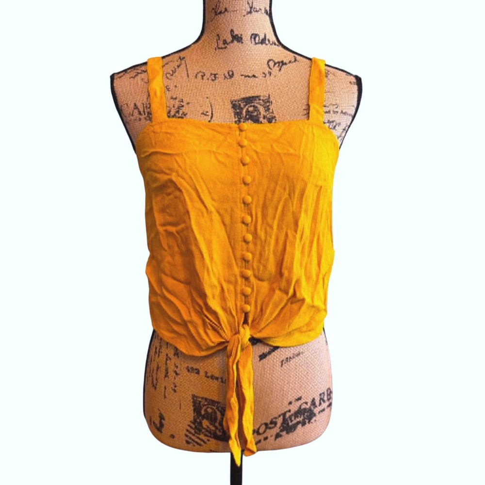 Madewell Womens Casual Boho Button Front Tie Hem Tank Top Mustard Yellow Size XS